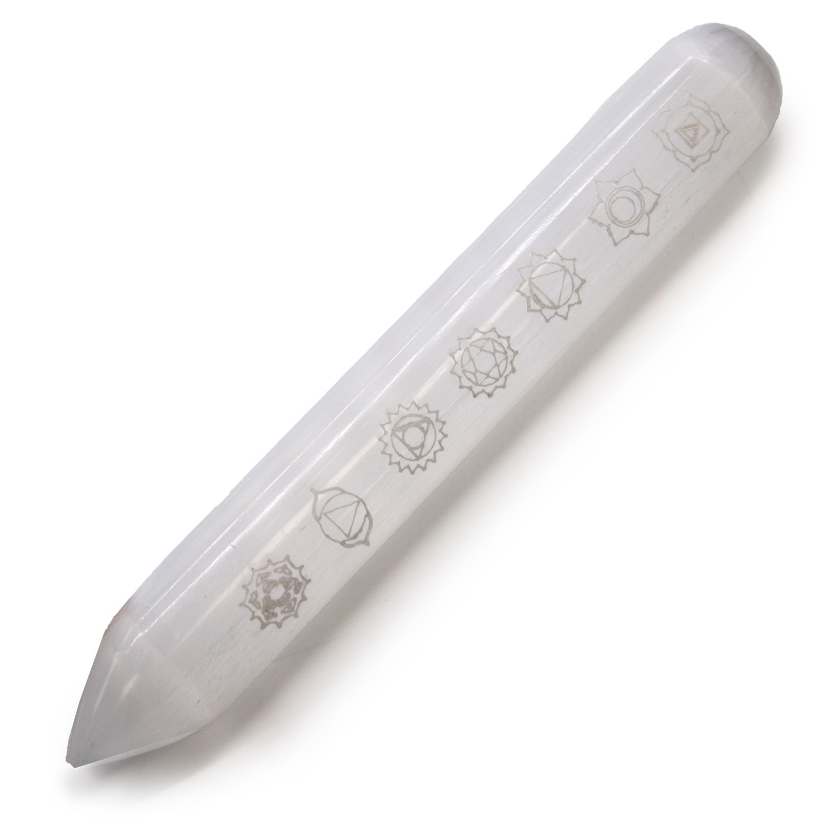bG9jYWw6Ly9tZWRpYS85Si8yQy82MFIzMEMxRzZSVjMyQzlKLzkzMmVhMzllLmpwZWc-1.jpg Selenite Wand - 16 cm (Point one End) 7 Chakra - Image 1
