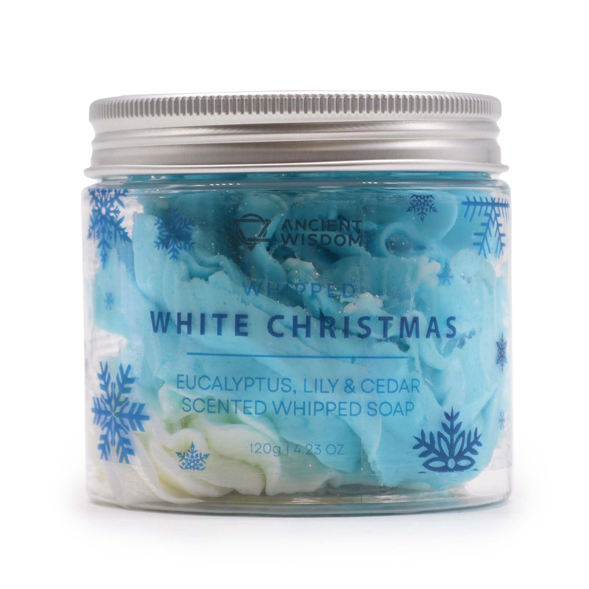 bG9jYWw6Ly9tZWRpYS8xUi80RC82MFIzMEMxRzZSV0s0RDFSL2NkODI2Y2Y3LmpwZWc-1.jpg White Christmas Whipped Soap 120g - Image 1