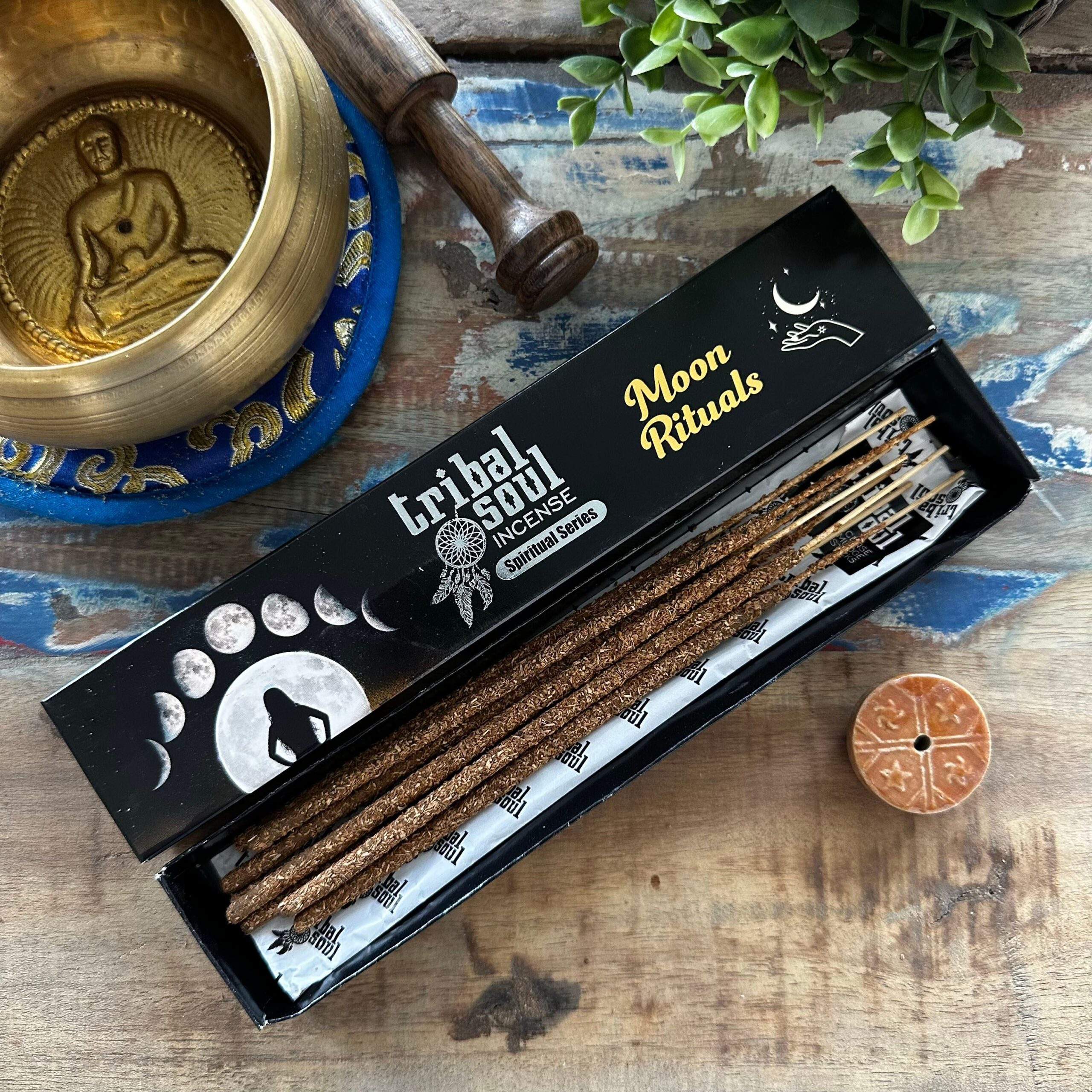 bG9jYWw6Ly9tZWRpYS9IUC9KQy82MFIzMEMxRzZSVzNKQ0hQLzVmYjdmMDBhLmpwZWc-2.jpg Tribal Soul Spiritual Incense Sticks and Ceramic Holder - Moon Ritual - Image 1