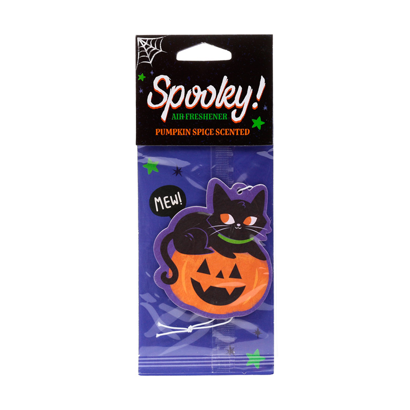 AIRF175_001 Air Freshener - Pumpkin Spice Scented Spooky Black Cat & Pumpkin - Image 1