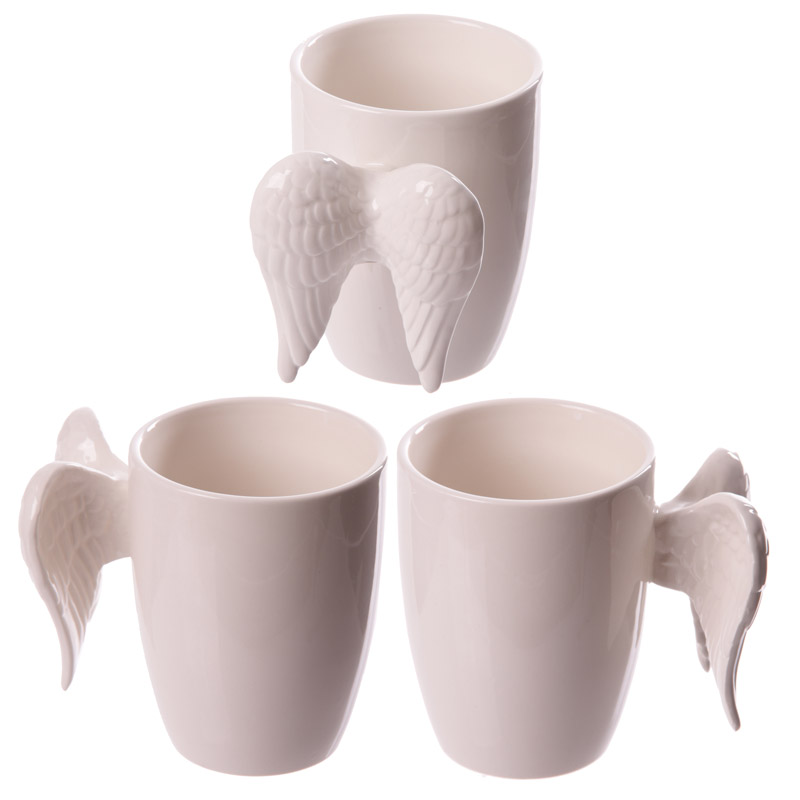 ANG140_001 Shaped Handle Ceramic Mug - White Angel Wings - Image 1
