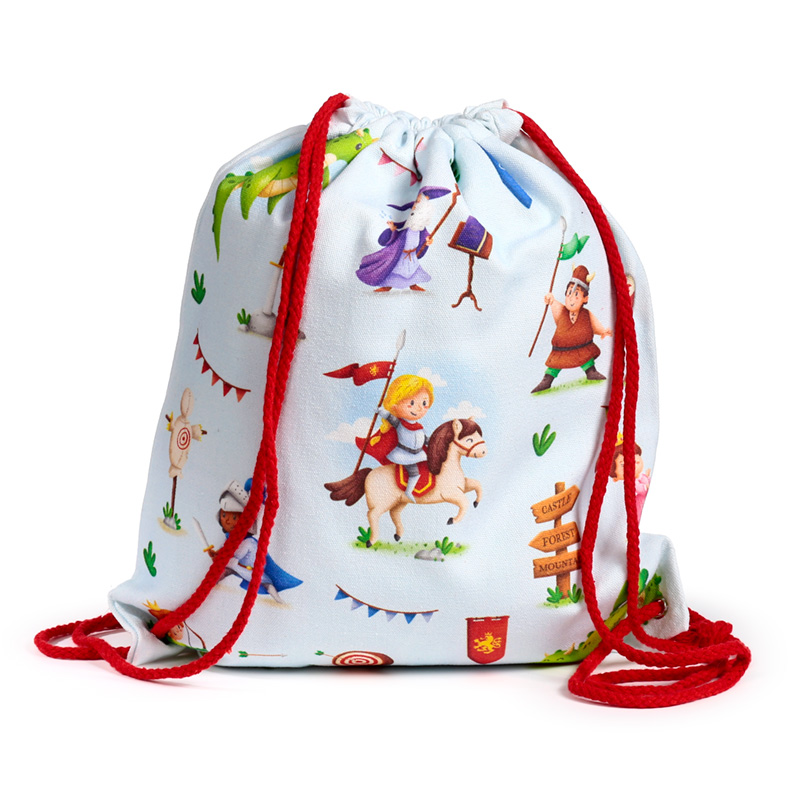 BAG221_001 Drawstring Canvas Bag - Knights & Dragons - Image 1