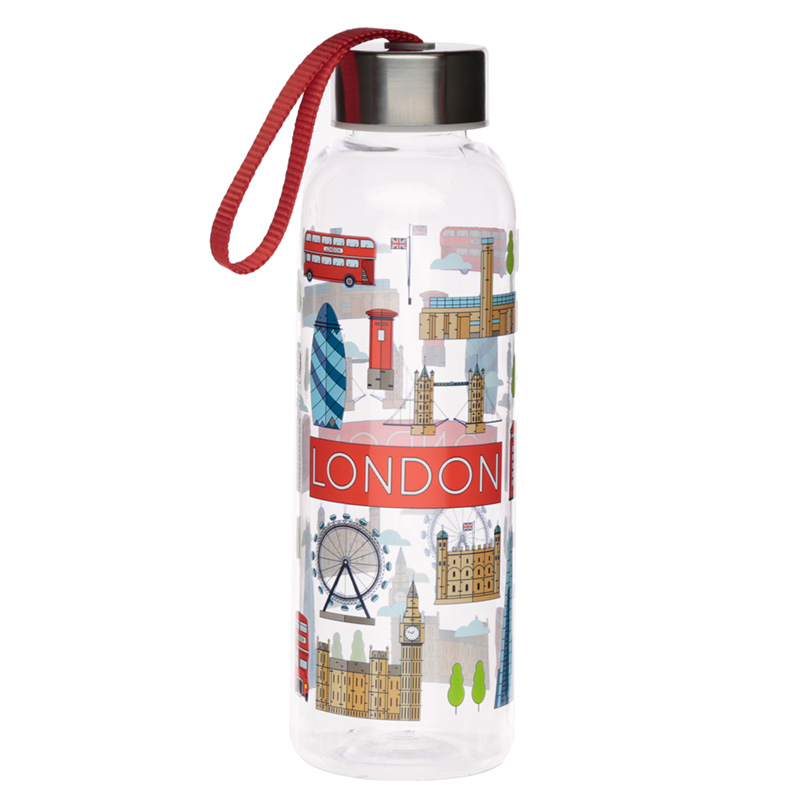BOT59_001 Reusable Water Bottle with Metallic Lid - London Icons - Image 1