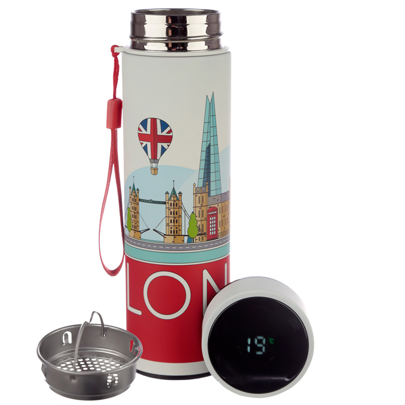 BOT85_001 Reusable Insulated Drinks Bottle Digital Thermometer - London Icons - Image 1