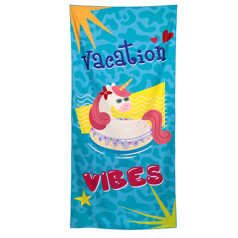 BTOW05_001 Microfibre Beach Towel - Vacation Vibes Unicorn - Image 1