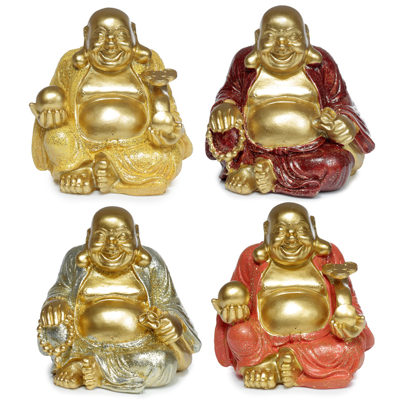BUD375_001 Decorative Ornament - Mini Lucky Glitter Chinese Laughing Buddha 8cm - Image 1