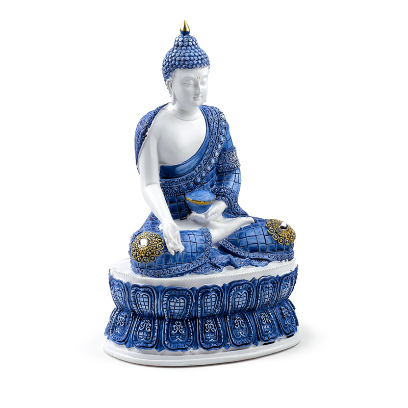 BUD381_001 Decorative White & Blue Thai Buddha - Lotus - Image 1