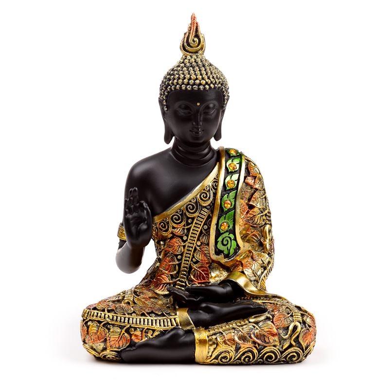 BUD383_001 Decorative Black & Orange Gold Thai Buddha - Meditation - Image 1