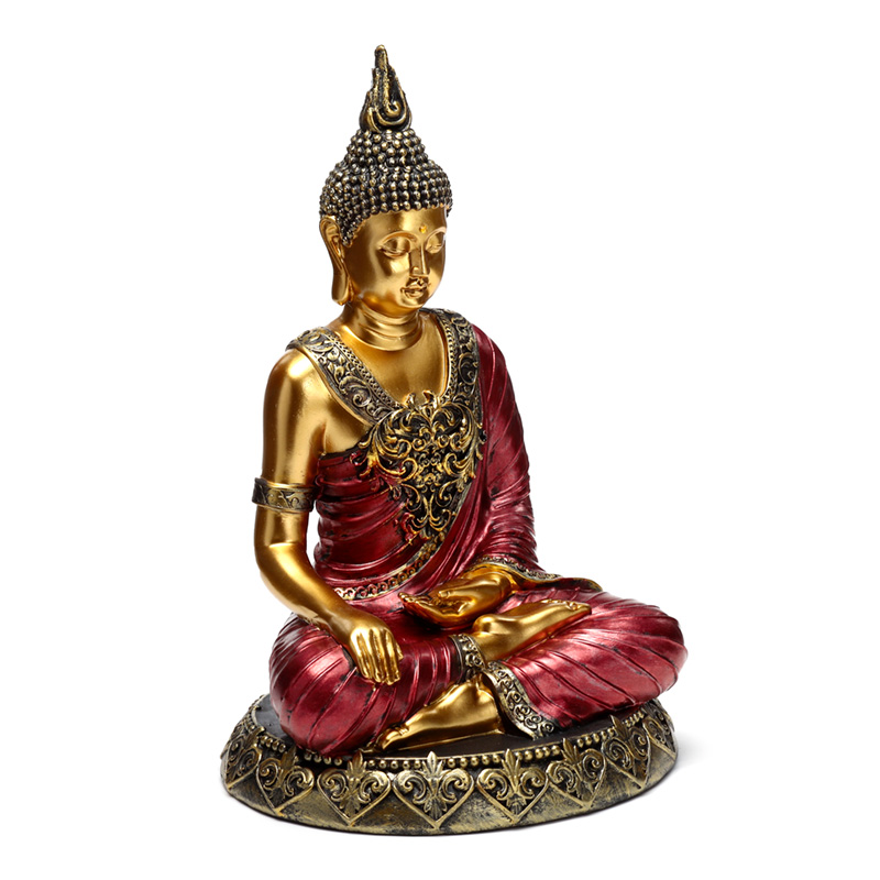 BUD385_001 Thai Buddha Figurine - Red and Gold Contemplation - Image 1