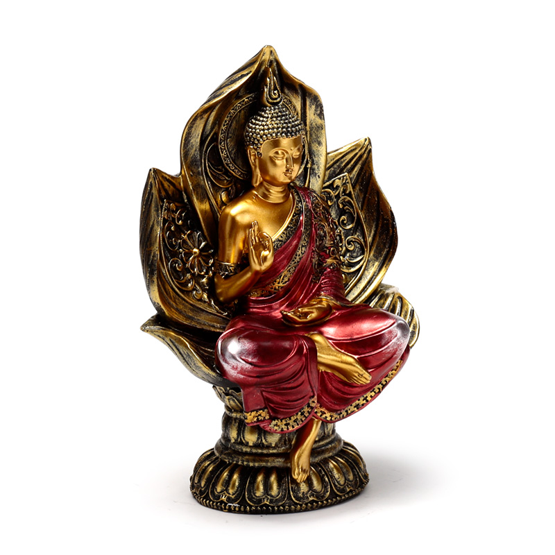 BUD386_001 Thai Buddha Figurine - Red and Gold Seated Lotus - Image 1