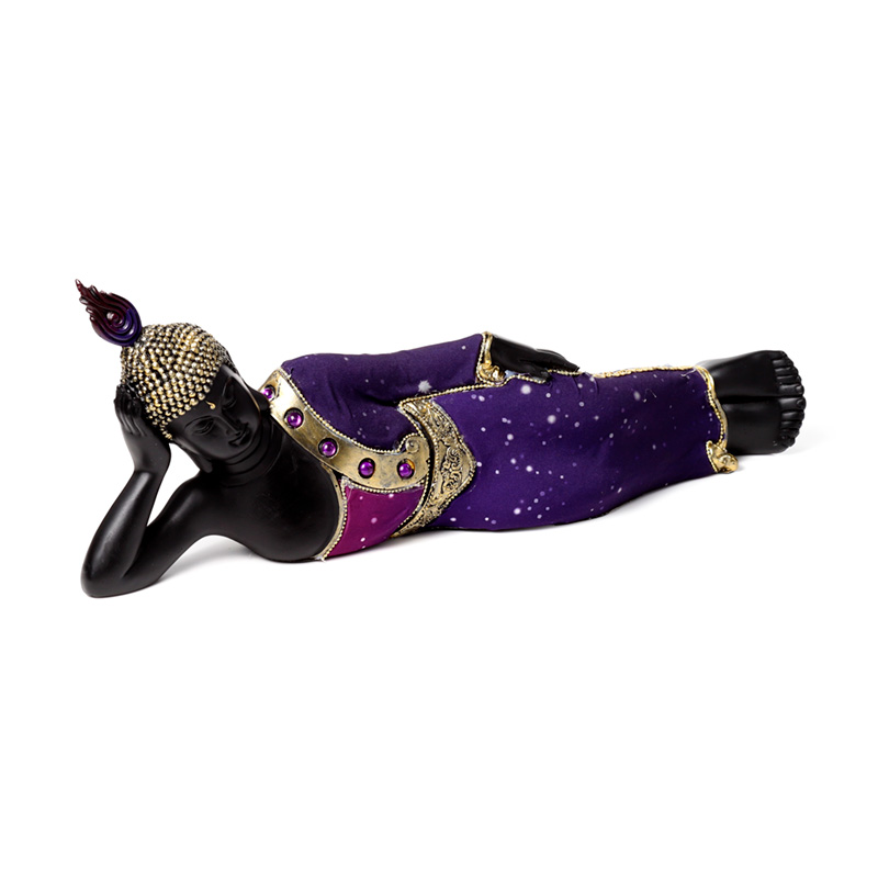 BUD388_001 Decorative Thai Buddha Figurine - Purple & Black Reclining - Image 1