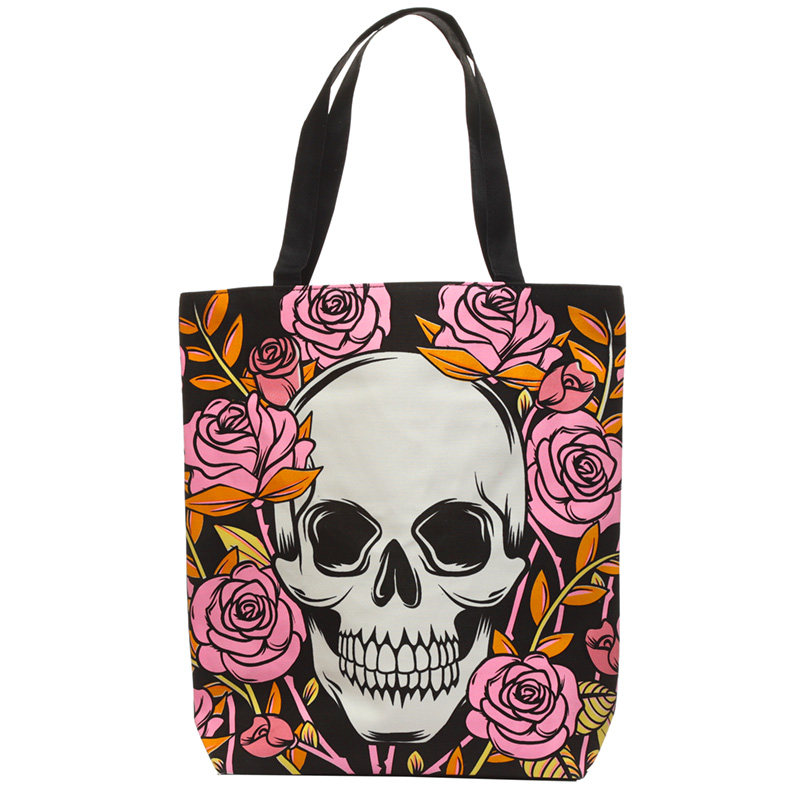 CBAG86_001 Tote Shopping Bag - Skulls and Roses - Image 1