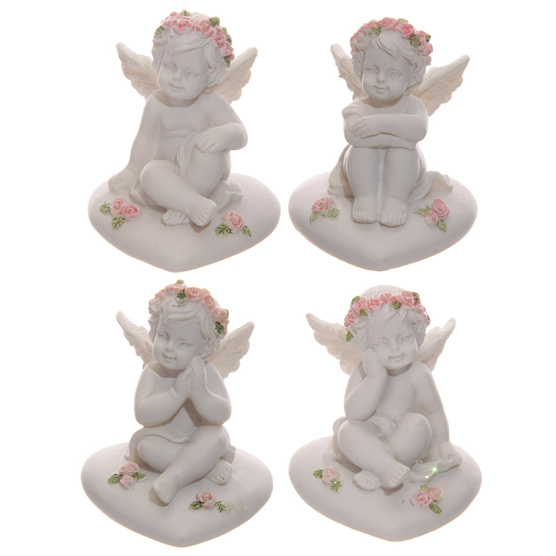 CHE103_001 Collectable Cherub Sitting on Heart with Pink Roses - Image 1