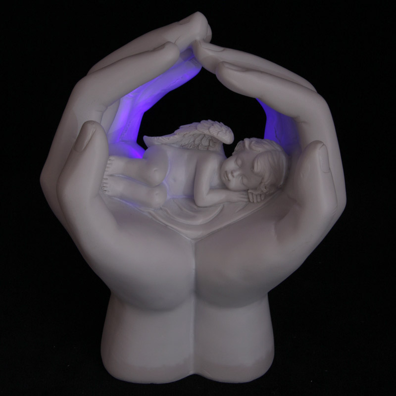 CHE66_001 LED Cute Hands and Sleeping Cherub Ornament - Image 1