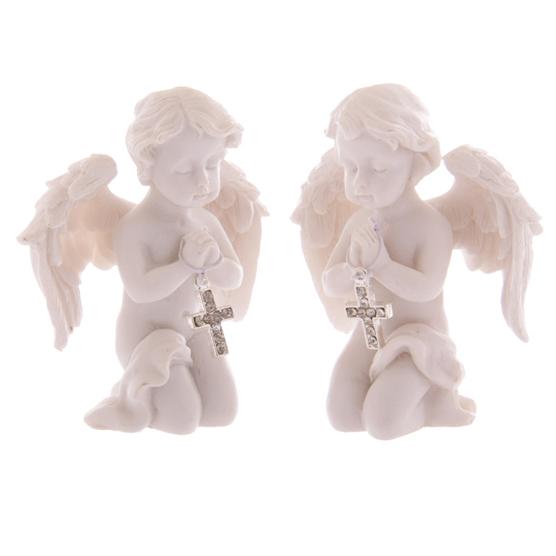 CHE72_001 Cute Praying Cherub Figurine Holding Jewelled Silver Cross - Image 1