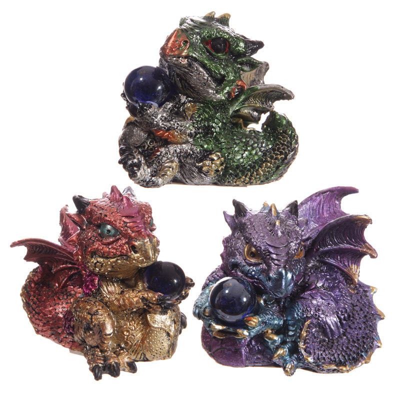DRG377_001 Baby Crystal Ball Cute Dragon Figurine - Image 1
