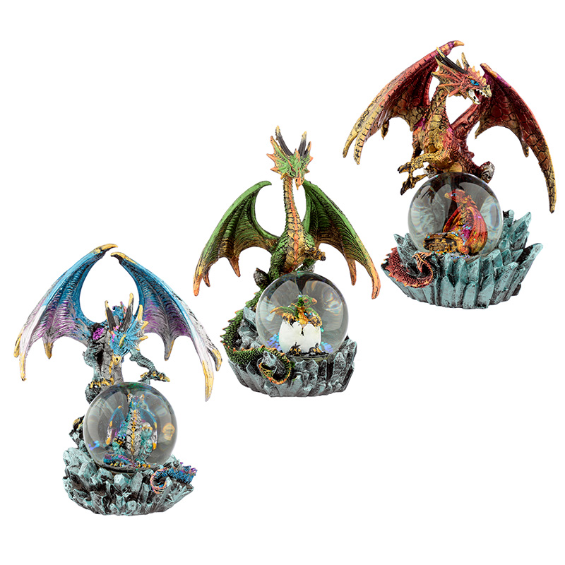 DRG455_001 Crystal Orb Dark Legends Dragon Waterball Snow Globe - Image 1