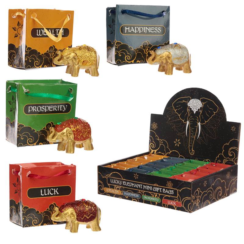 ELE10_001 Cute Collectable Glitter Elephant in a Mini Gift Bag - Image 1