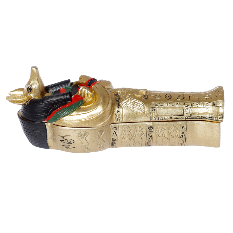 ES46_001 Gold Egyptian Anubis Sarcophagus Trinket Box with Mummy - Image 1
