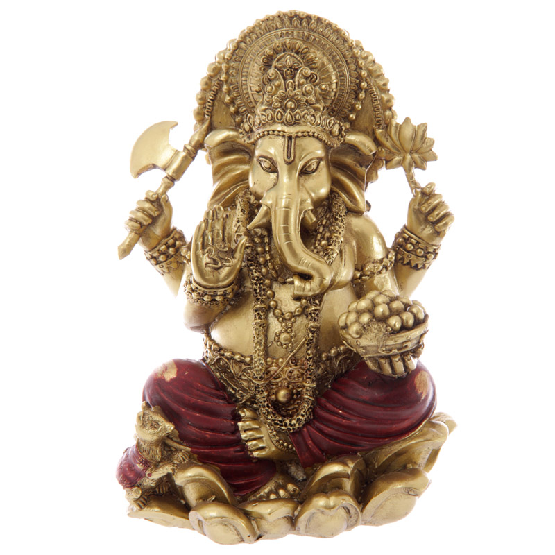 GAN07_001 Decorative Gold and Red 16cm Ganesh Statue - Image 1