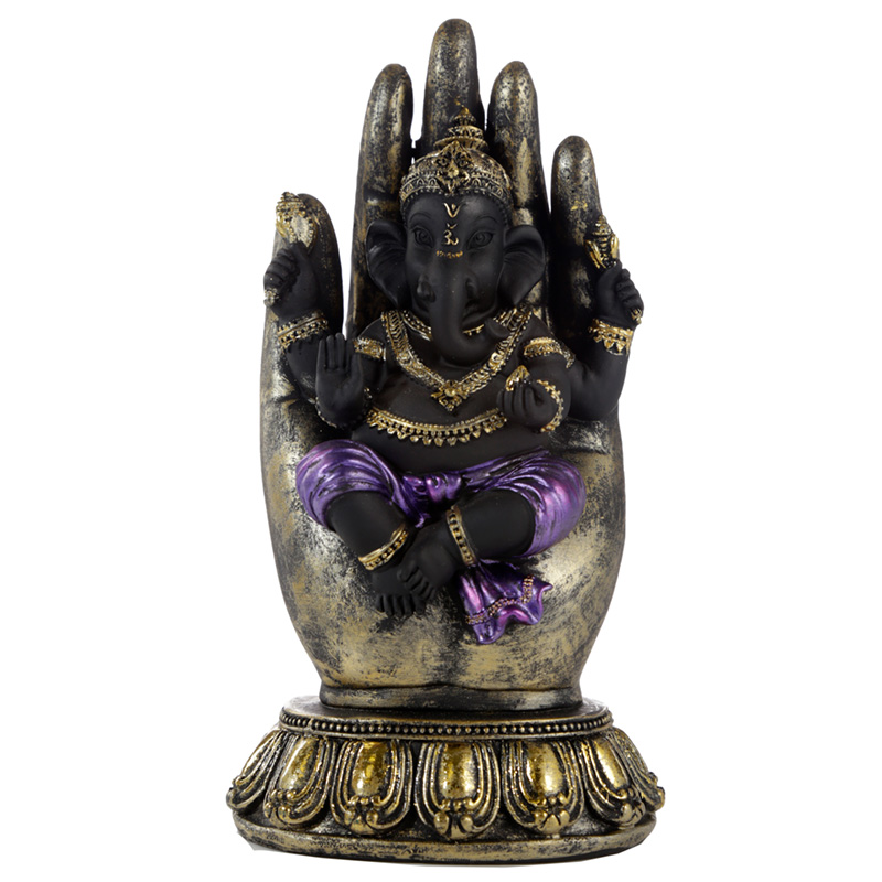 GAN13_001 Decorative Purple, Gold & Black Ganesh - In Hand - Image 1