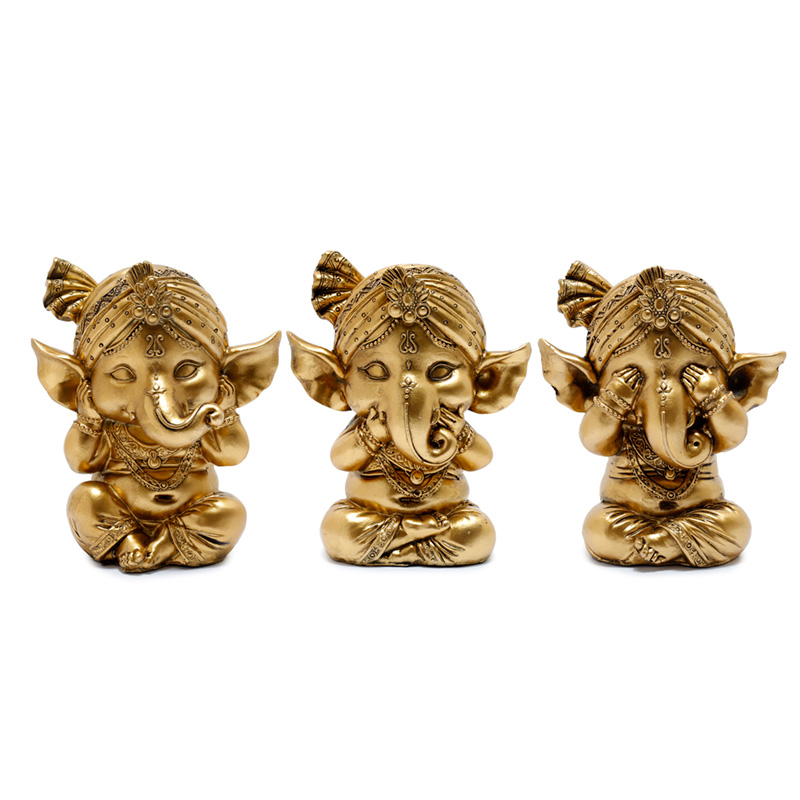 GAN20_001 Decorative Set of 3 Ganesh Figurines - Speak No See No Hear No Evil - Image 1