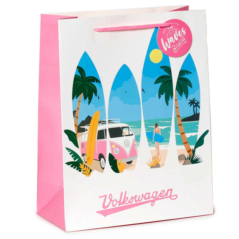 GBAG107A_001 Volkswagen VW T1 Camper Bus Waves are Calling Gift Bag Large - Image 1