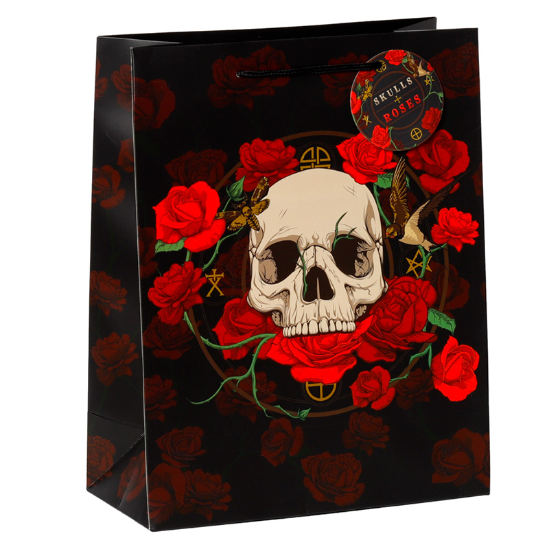 GBAG90A_001 Gift Bag (Large) - Skulls and Roses Red Roses - Image 1