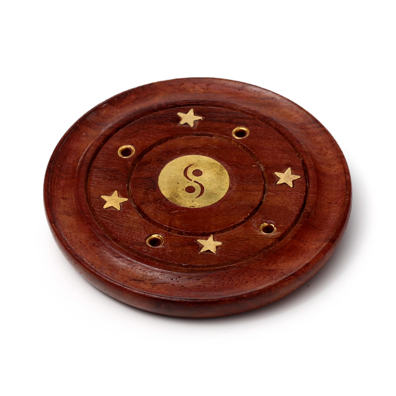 IF166_001 Decorative Sheesham Wood Round Yin Yang Ashcatcher - Image 1