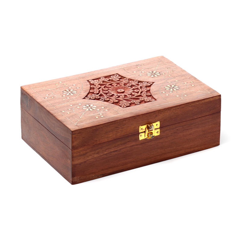 IF192_001 Decorative Sheesham Wood Floral Compartment Box Large - Image 1