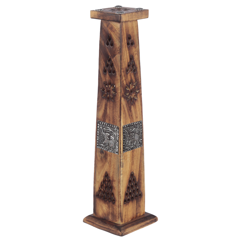 IF216_001 Decorative Elephant Inlay Wooden Tower Incense Burner Box - Image 1