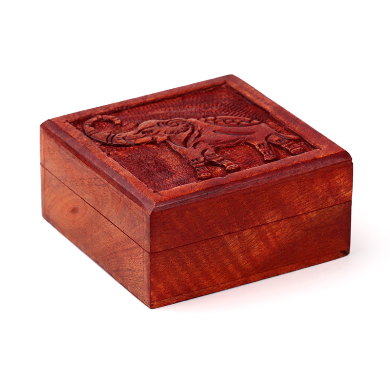 IF249M_001 Mango Wood Carved Elephant Trinket Box - Image 1