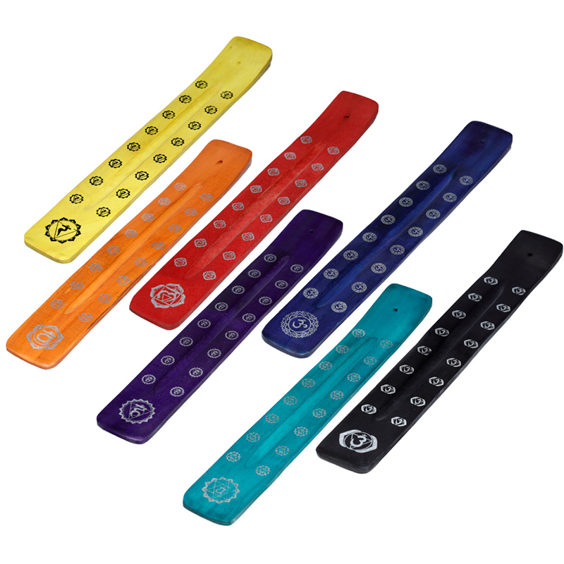 IF251_001 Mango Wood Bold Chakra Ashcatcher Incense Sticks Burner - Image 1