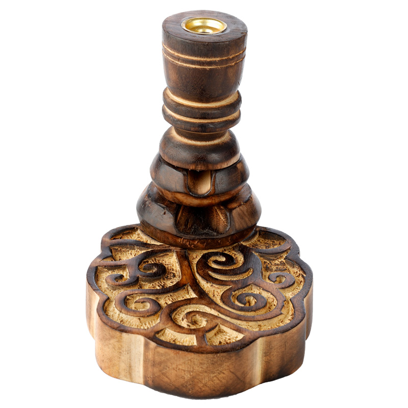 IF252_001 Carved Mango Wood Backflow Incense Burner - Happy Tree - Image 1