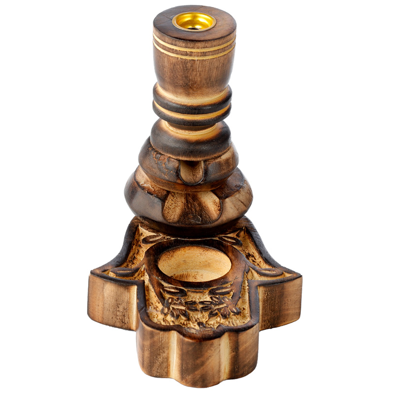 IF255_001 Carved Mango Wood Backflow Incense Burner - Hamsa - Image 1