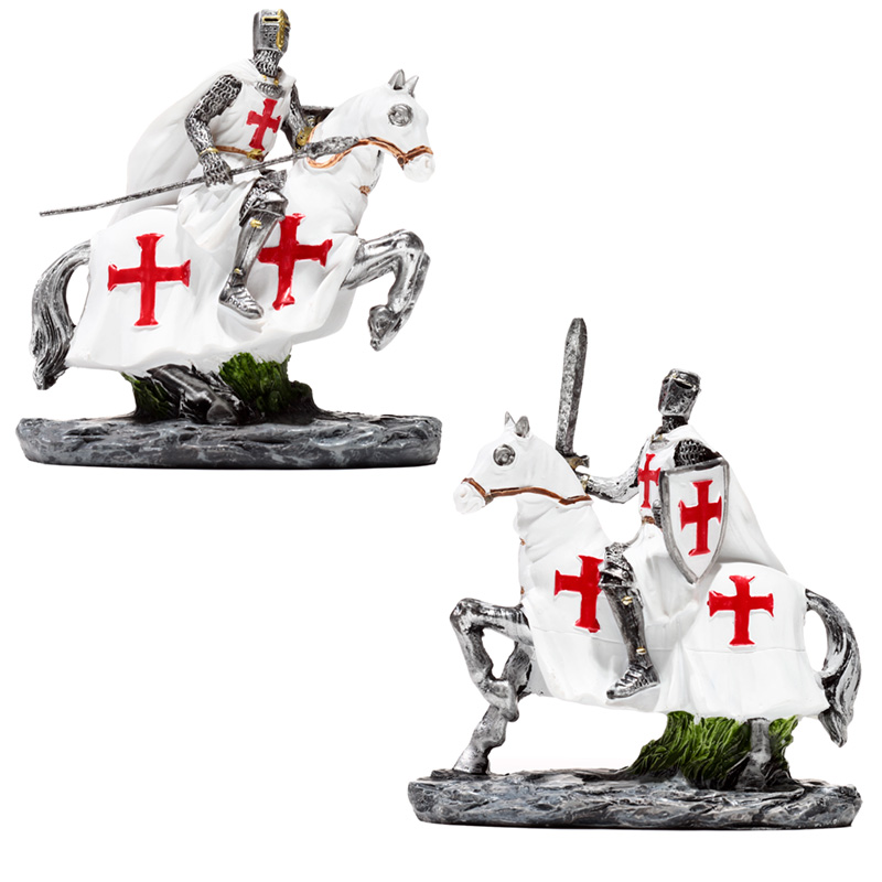KN220_001 Fantasy Knight Ornament - Crusader Knight on Horseback Defender - Image 1