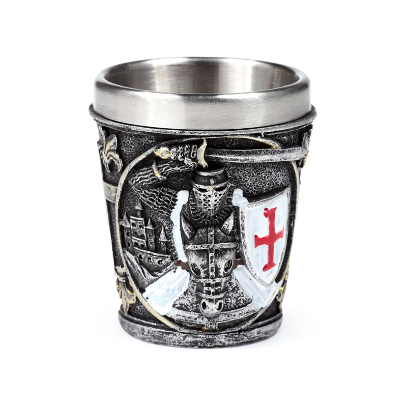 KN227_001 Decorative Shot Glass - Medieval Knight with White & Red Shield - Image 1