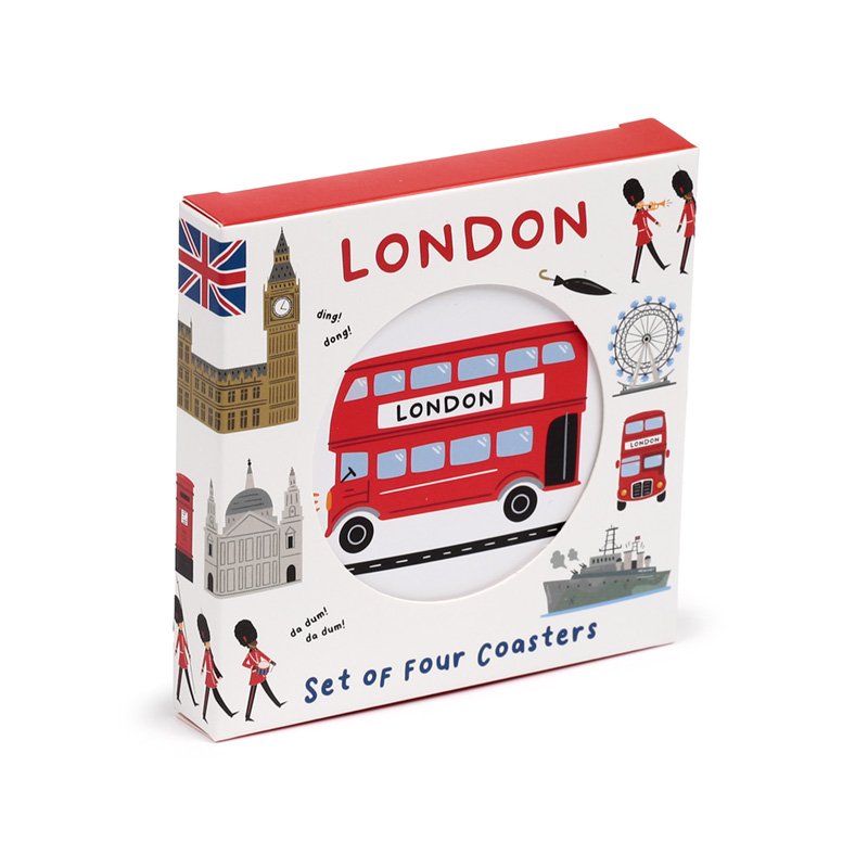 KP82_001 Set of 4 Cork Novelty Coasters - London Souvenir - Image 1