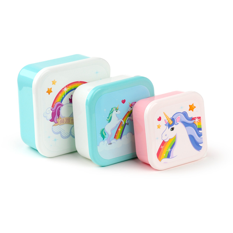 LBOX08_001 Lunch Boxes Set of 3 (S/M/L) - Enchanted Rainbow Unicorn - Image 1