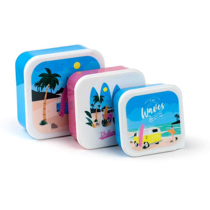 LBOX96_001 Set of 3 Lunch Box M/L/XL Volkswagen VW T1 Camper Bus Waves are Calling - Image 1