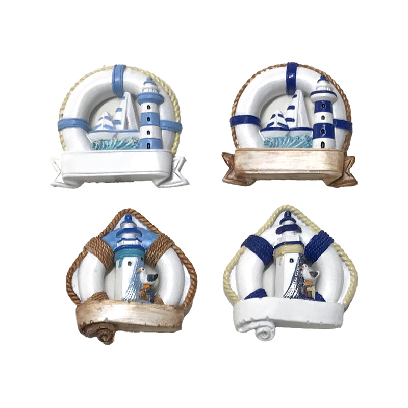 MAGN261_001 Souvenir Seaside Magnet Life Rings with Boats & Lighthouses - Image 1