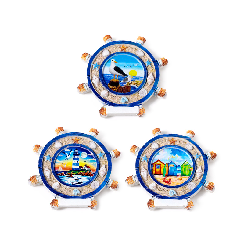 MAGN266_001 Souvenir Seaside Magnet Ships Wheel Shaped with Seaside Scenes - Image 1