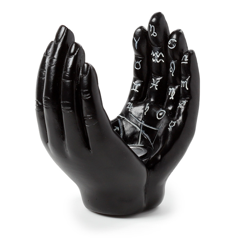 MANT09_001 Decorative Incense Cone Burner - Mantric Hand/Tarot Hand Open Palms - Image 1