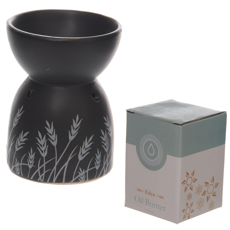 OB110_001 Decorative Ceramic Black and White Grass Design Oil & Wax Burner - Image 1