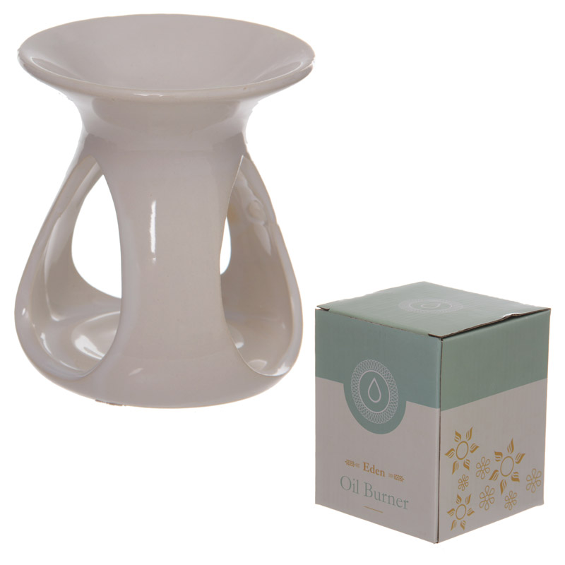 OB115B_001 Simple Abstract High Gloss White Ceramic Oil and Wax Burner - Image 1