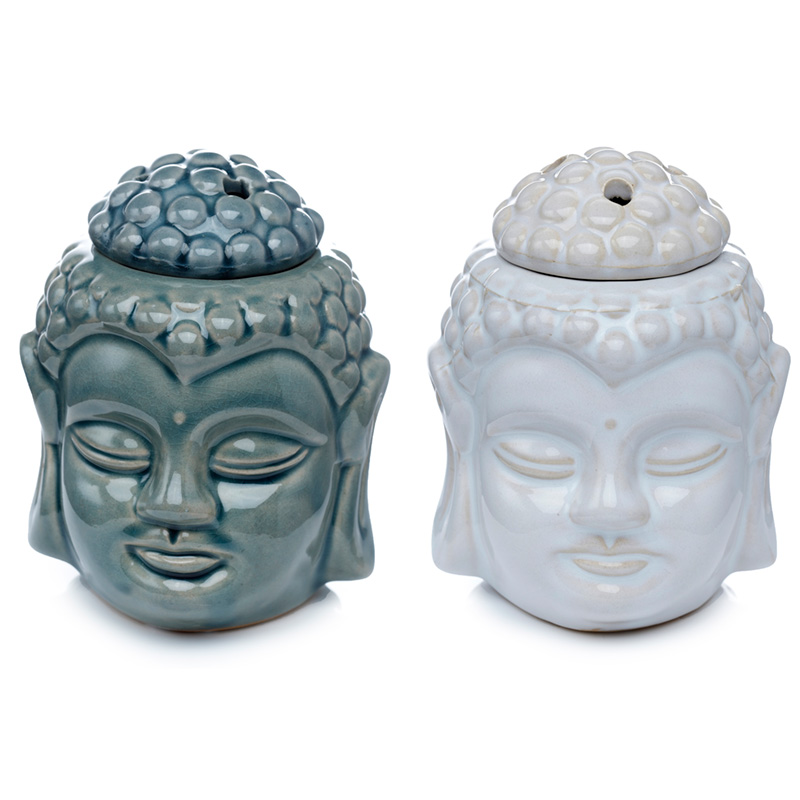 OB193_001 Ceramic Buddha Head Design Crackle Glazed Oil Burner - Image 1