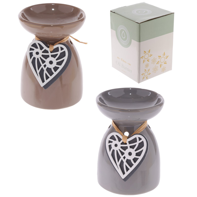 OB246_001 Ceramic Oil Burner - Wooden Heart Motif - Image 1