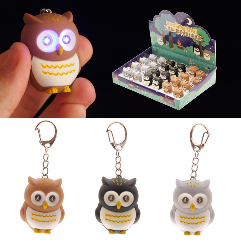 OWL24_001 LED Light & Sound Keyring - Hooting Owl - Image 1