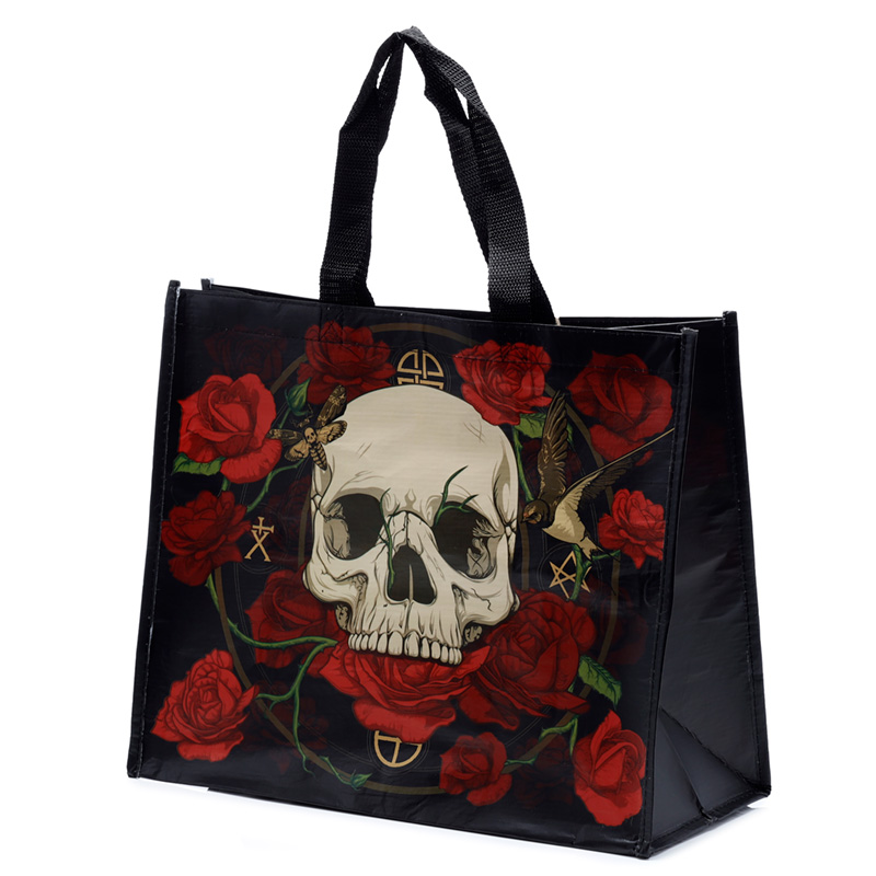 RPBAG16_001 Recycled RPET Reusable Shopping Bag - Skulls and Roses - Image 1