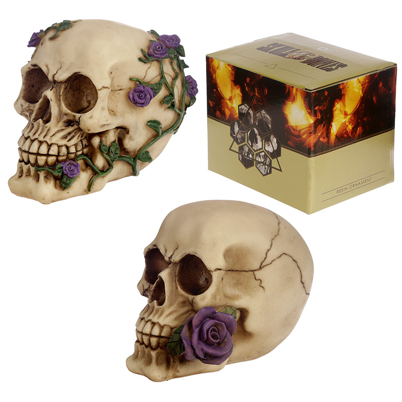 SK123B_001 Gothic Skull Decoration with Purple Roses - Image 1